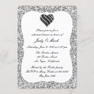 Invitation Parties scintillant d'argent Repétition de coeur n