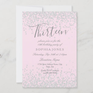 Invitation Parties scintillant d'argent rose 13e anniversaire