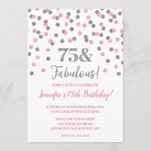 Invitation Parties scintillant d'argent rose Confetti 75 et f