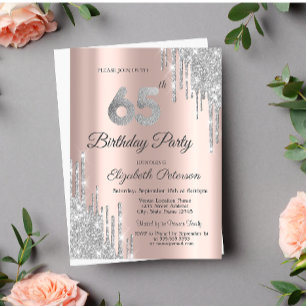 Invitation Parties scintillant d'argent Rose Gold 65e anniver