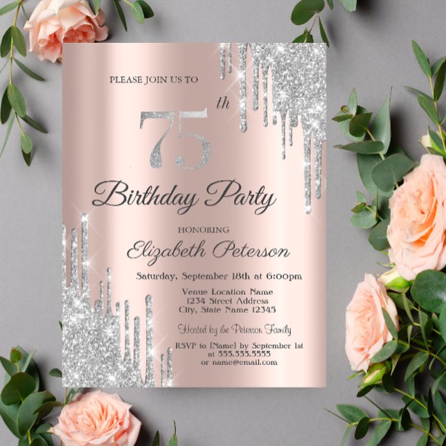 Invitation Parties scintillant d'argent Rose Gold 75e anniver (Créateur téléchargé)