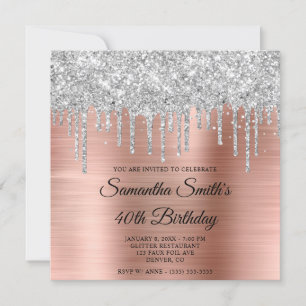 Invitation Parties scintillant d'argent Rose Gold Foil 40e an