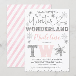 Invitation Parties scintillant d'argent rose hiver Wonderland
