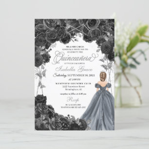 Invitation Parties scintillant d'argent Rose noir espagnol Qu