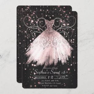 Invitation Parties scintillant d'argent rose noire, tenue suc