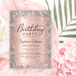 Invitation Parties scintillant d'argent Rose or métal 10e ann