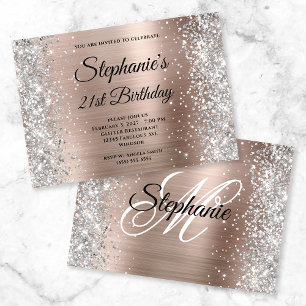 Invitation Parties scintillant d'argent Rose or Monogramme 21