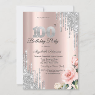 Invitation Parties scintillant d'argent Rose Rose Gold 100e