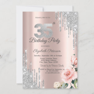 Invitation Parties scintillant d'argent Rose Rose Gold 35e