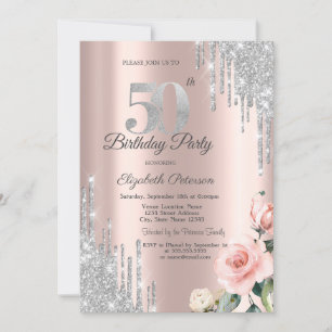 Invitation Parties scintillant d'argent Rose Rose Gold 50e