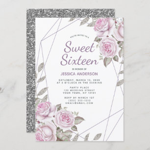 Invitation Parties scintillant d'argent rose violet Sweet six
