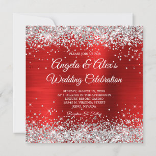 Invitation Parties scintillant d'argent Rouge huile de mariag