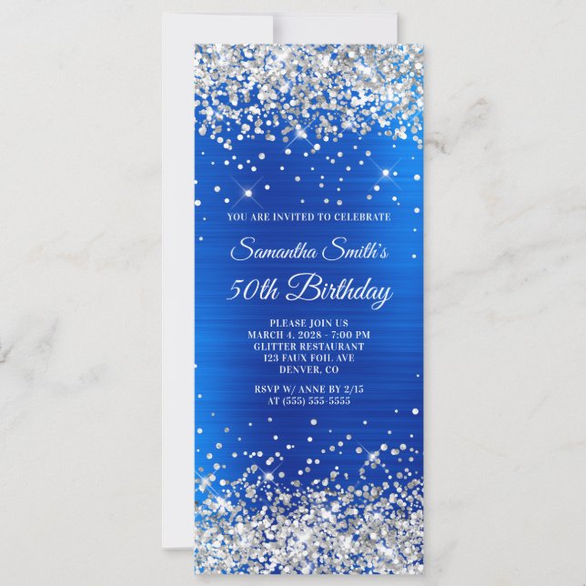 Invitation Parties scintillant d'argent Royal Blue Foil 50e a (Devant)