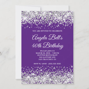 Invitation Parties scintillant d'argent Royal violet 40e anni