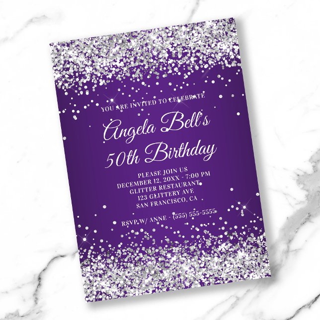 Invitation Parties scintillant d'argent Royal violet Ombre 50 (Créateur téléchargé)