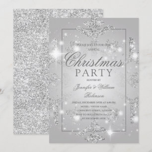 Invitation Parties scintillant d'argent Snowflake Noël Fête 