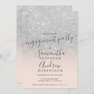 Invitation parties scintillant d'argent sombre script rose pâ