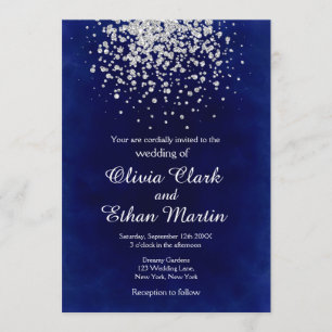 Invitation Parties scintillant d'argent sur le bleu royal