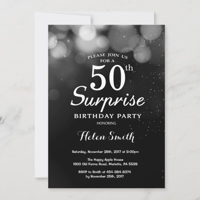 Invitation Parties scintillant d'argent Surprise 50e annivers (Devant)