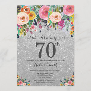 Invitation Parties scintillant d'argent Surprise florale 70e 