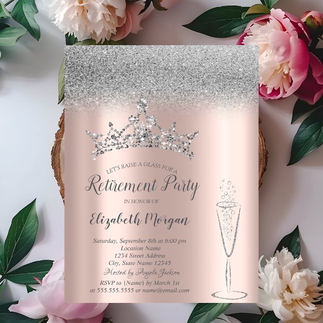Invitation Parties scintillant d'argent Tiara Glass Rose Gold (Créateur téléchargé)