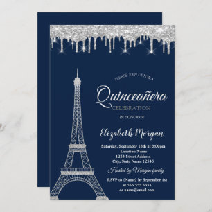 Invitation Parties scintillant d'argent Tour Eiffel, Drives Q