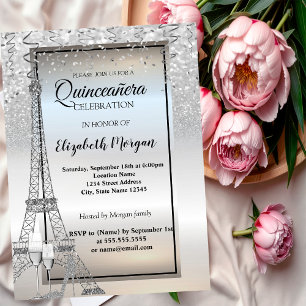 Invitation Parties scintillant d'argent Tour Eiffel, Verre, T