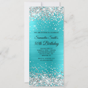 Invitation Parties scintillant d'argent Turquoise Blue Foil 5
