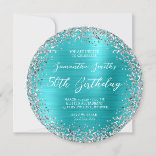 Invitation Parties scintillant d'argent Turquoise Blue Foil 5