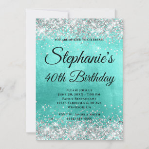 Invitation Parties scintillant d'argent Turquoise Foil Fancy