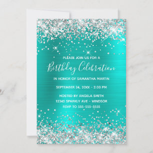 Invitation Parties scintillant d'argent Turquoise Foil fête d