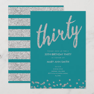Invitation Parties scintillant d'argent turquoise Type 30e fê