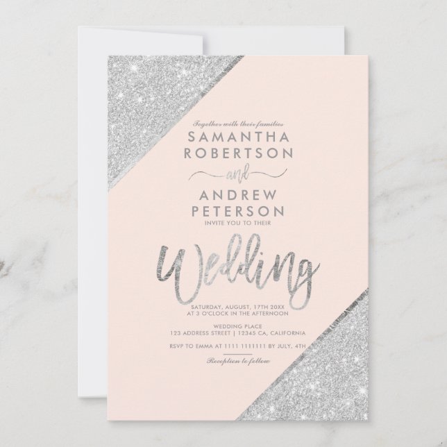 Invitation Parties scintillant d'argent typographie mariage r (Devant)