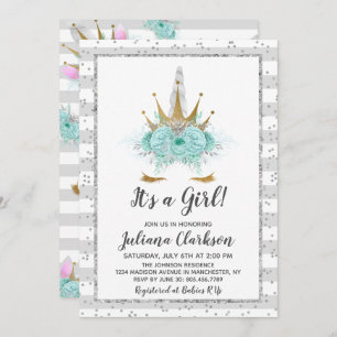 Invitation Parties scintillant d'argent Unicorn Princess Baby