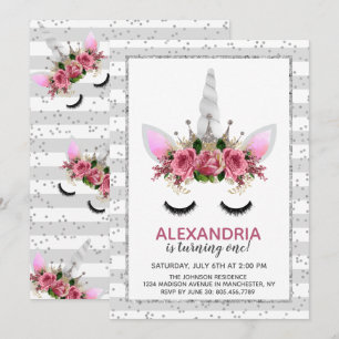 Invitation Parties scintillant d'argent Unicorn Princesse Ann
