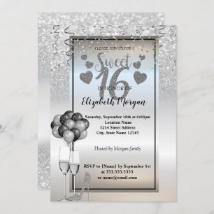 Invitation Parties scintillant d'argent, Verre, Ballons sucré