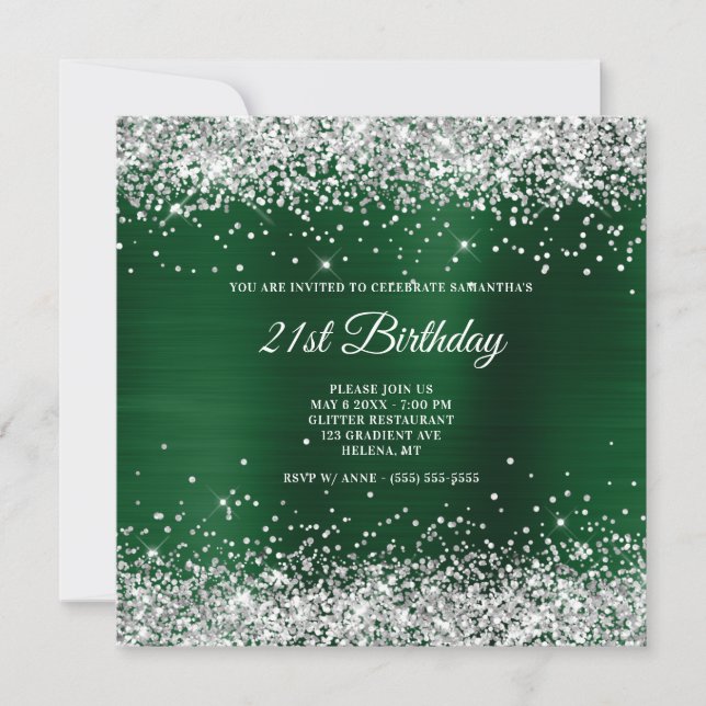 Invitation Parties scintillant d'argent Vert foncé huile 21e  (Devant)