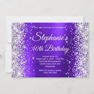 Invitation Parties scintillant d'argent Violet fantaisie Mono