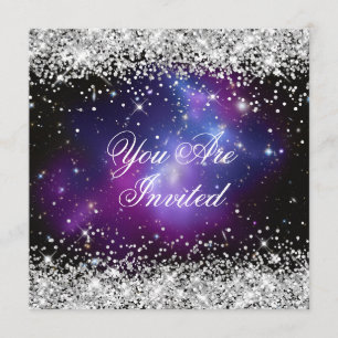 Invitation Parties scintillant d'argent violet Galaxy Mariage