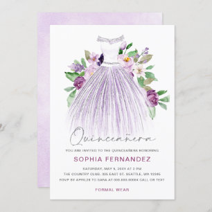 Invitation Parties scintillant d'argent violet robe florale Q