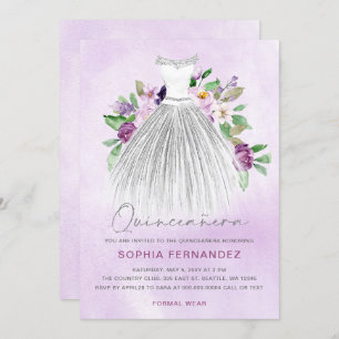 Invitation Parties scintillant d'argent violet robe florale Q