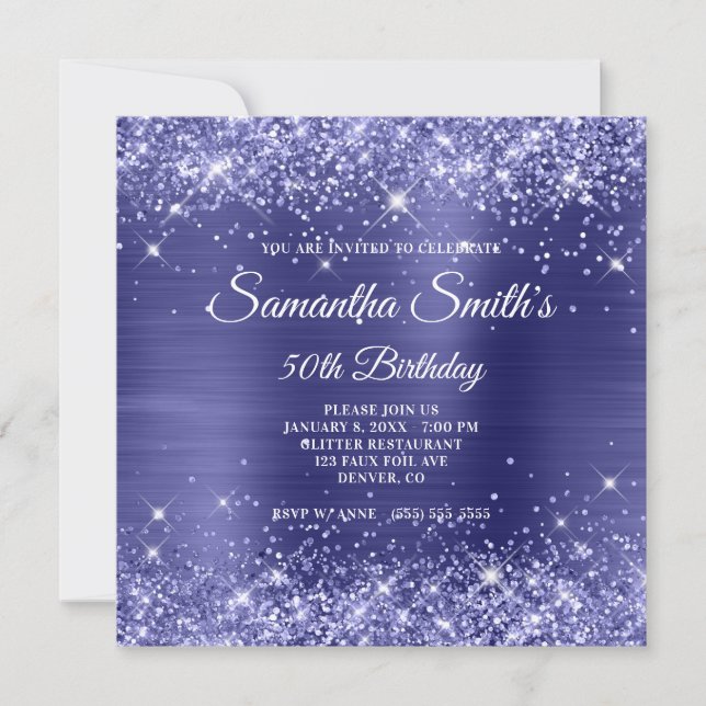 Invitation Parties scintillant Dark Periwinkle et Foil 50e an (Devant)