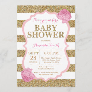 Invitation Parties scintillant d'Baby shower rose et or
