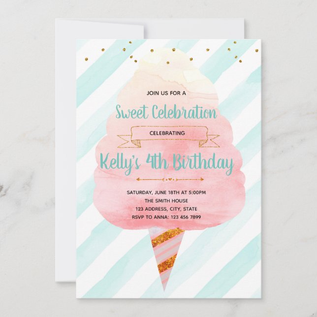 Invitation Parties scintillant de bonbons en coton (Devant)