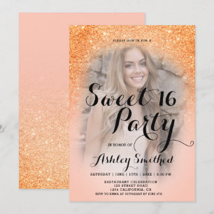 Invitation Parties scintillant de corail moderne ombre photo 