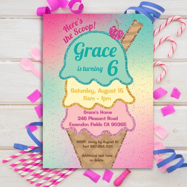 Invitation Parties scintillant de crème glacée arrosée Annive (Ice Cream Party)