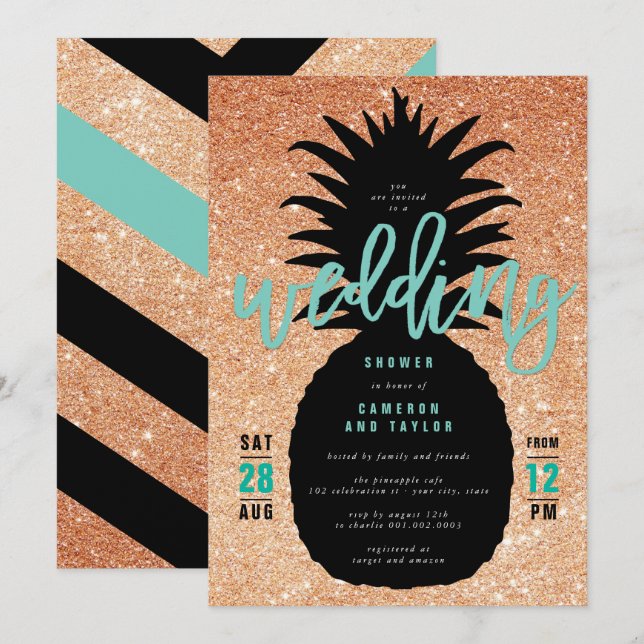 Invitation Parties scintillant de cuivre Ananas Wedding showe (Devant / Derrière)