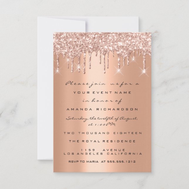 Invitation Parties scintillant de cuivre Rose Gold Bridal Swe (Devant)