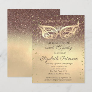 Invitation Parties scintillant de diamants mascarade Gold Swe