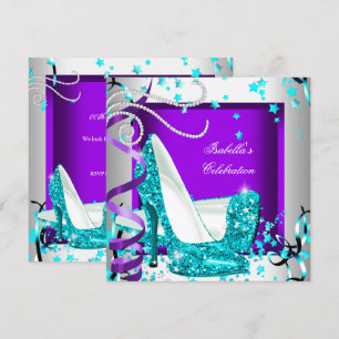 Invitation Parties scintillant de fête d'occasion Turquoise p